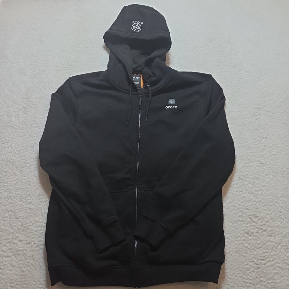 ORORO Heated Fleece Full Zip Hoodie Mens Large Black Sweatshirt No Battery